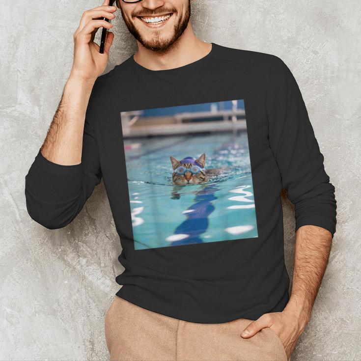 Competitive Swim Team Funny Kitty Cat Swimming Men's Long Sleeve T-Shirt Competitive Swim Team Funny Kitty Cat Swimming Men's Long Sleeve T-Shirt