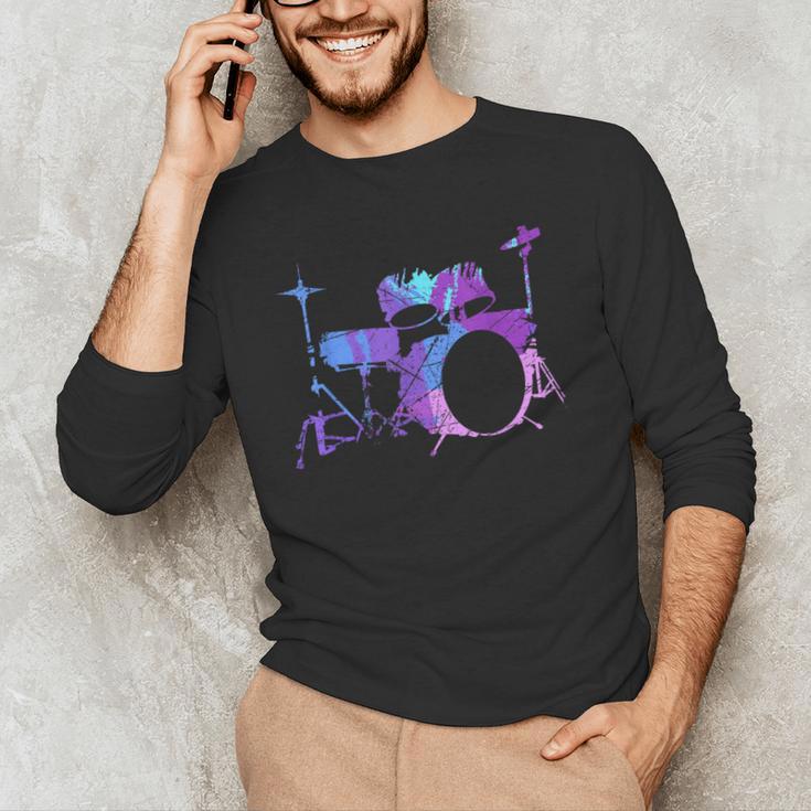 Cool Drum Kit Percussion Vintage Retro Drummer Costume Men's Long Sleeve T-Shirt Cool Drum Kit Percussion Vintage Retro Drummer Costume Men's Long Sleeve T-Shirt