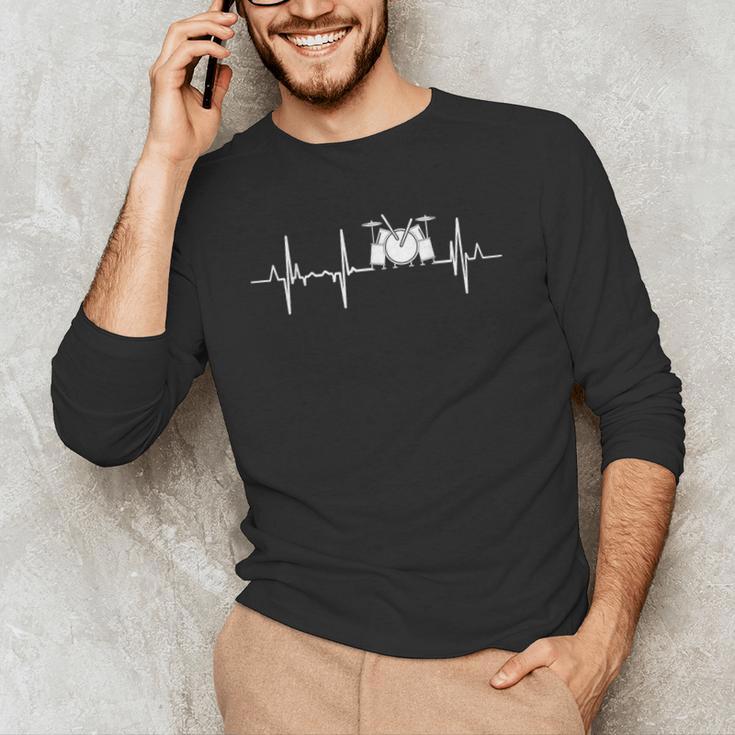 Drum Kit Cardiogram Drum Musician ECG Men's Long Sleeve T-Shirt Drum Kit Cardiogram Drum Musician ECG Men's Long Sleeve T-Shirt