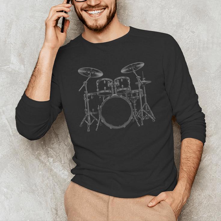 Drum Kit Rock Music Percussion Men's Long Sleeve T-Shirt Drum Kit Rock Music Percussion Men's Long Sleeve T-Shirt