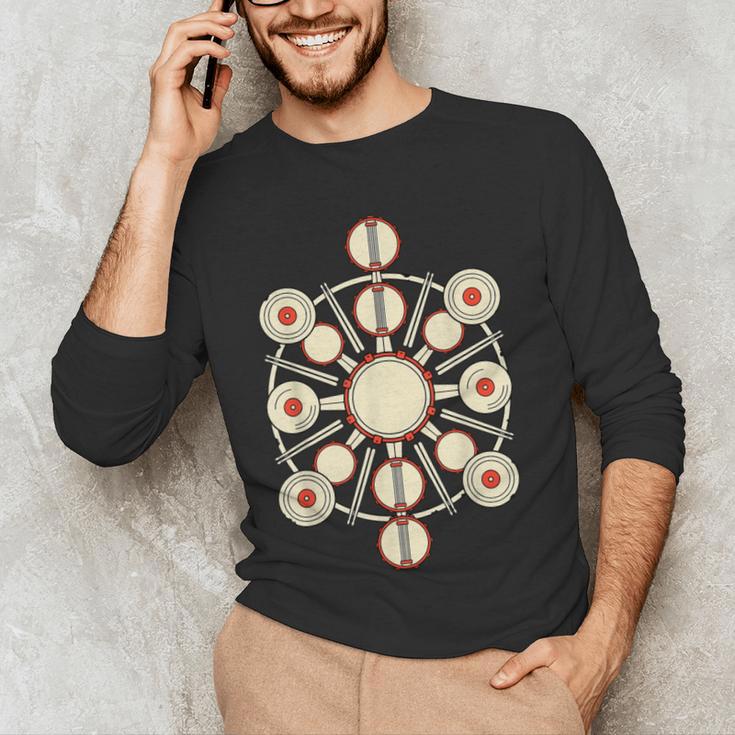 Drummer Drum Kit Mandala Percussionist Music Lover Men's Long Sleeve T-Shirt