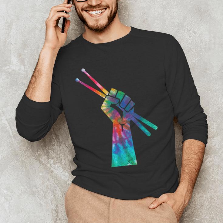 Drummer Drum Kit Tie Dye Hippie Drummer Men's Long Sleeve T-Shirt Drummer Drum Kit Tie Dye Hippie Drummer Men's Long Sleeve T-Shirt