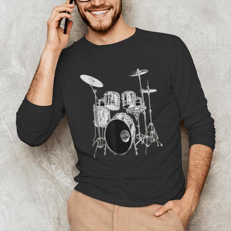 Drums Drum Kit Music Men's Long Sleeve T-Shirt Drums Drum Kit Music Men's Long Sleeve T-Shirt