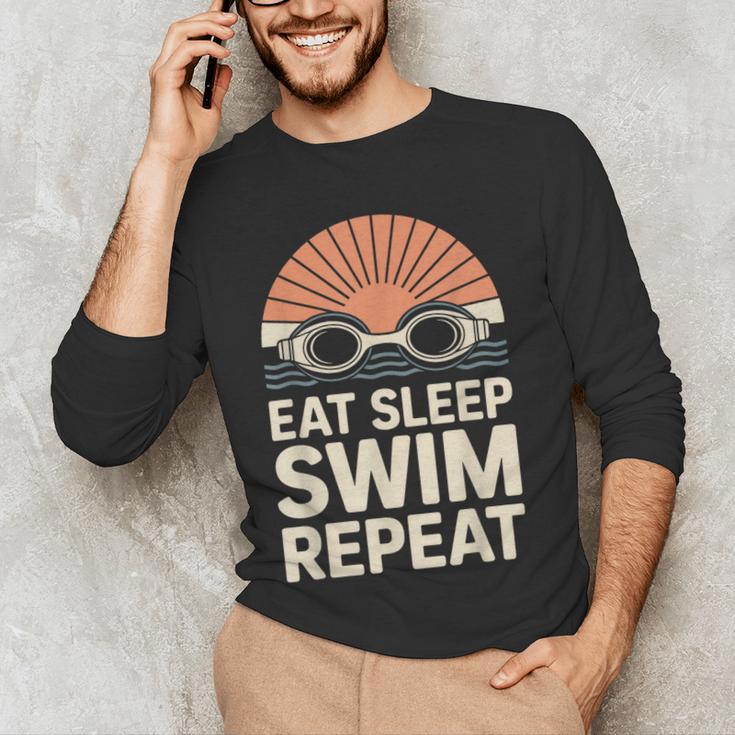 Eat Sleep Swim Repeat Swimmer Swimming Men's Long Sleeve T-Shirt Eat Sleep Swim Repeat Swimmer Swimming Men's Long Sleeve T-Shirt