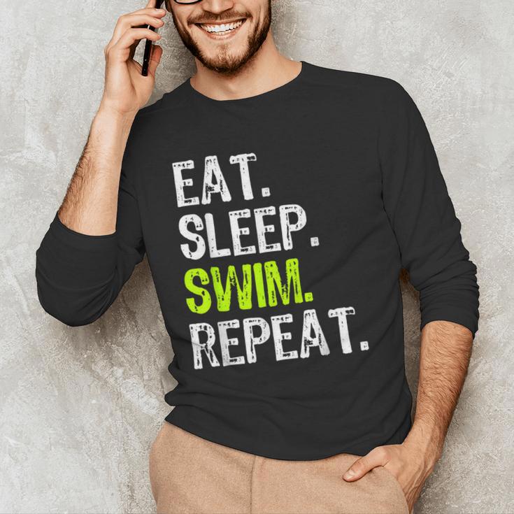 Eat Sleep Swim Repeat Swimming Swimmer Cool Men's Long Sleeve T-Shirt