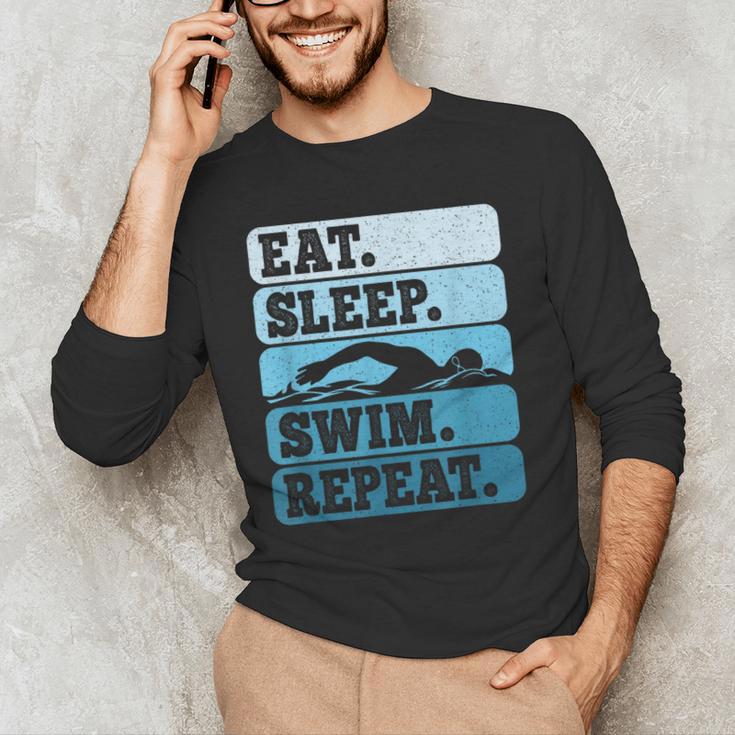 Eat Sleep Swim Vintage Swimming Lover Swimmer Men Women Men's Long Sleeve T-Shirt