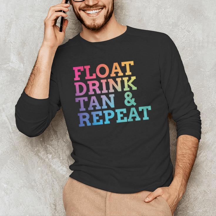 Float Drink Tan Repeat Summer Swimming Beach Pool Vacation Men's Long Sleeve T-Shirt