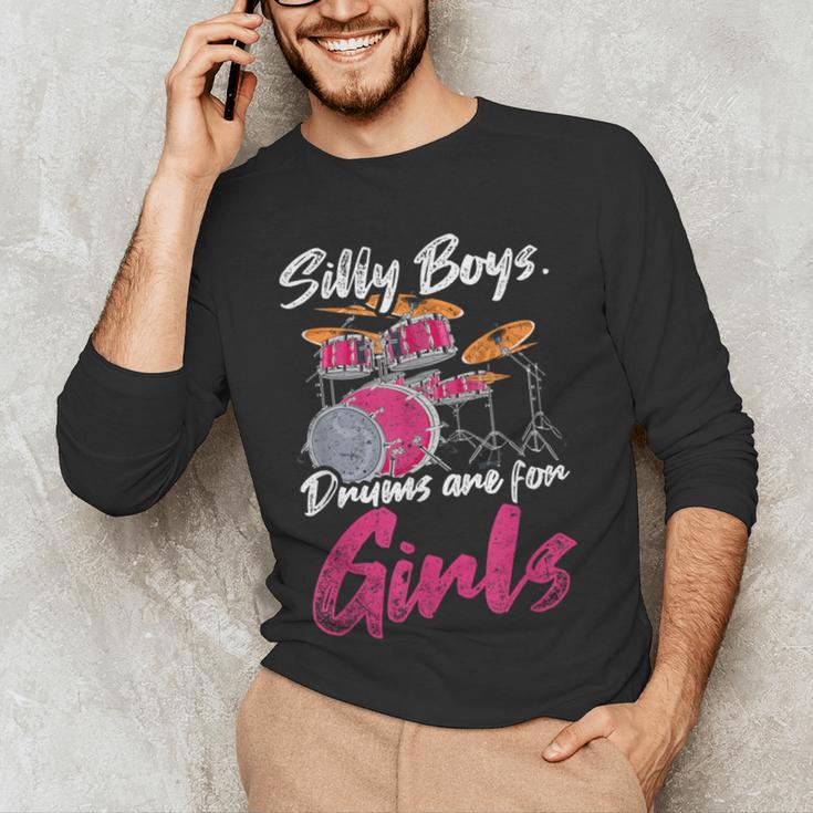 Girls Boys Kids Drummer Drum Kit Men's Long Sleeve T-Shirt Girls Boys Kids Drummer Drum Kit Men's Long Sleeve T-Shirt