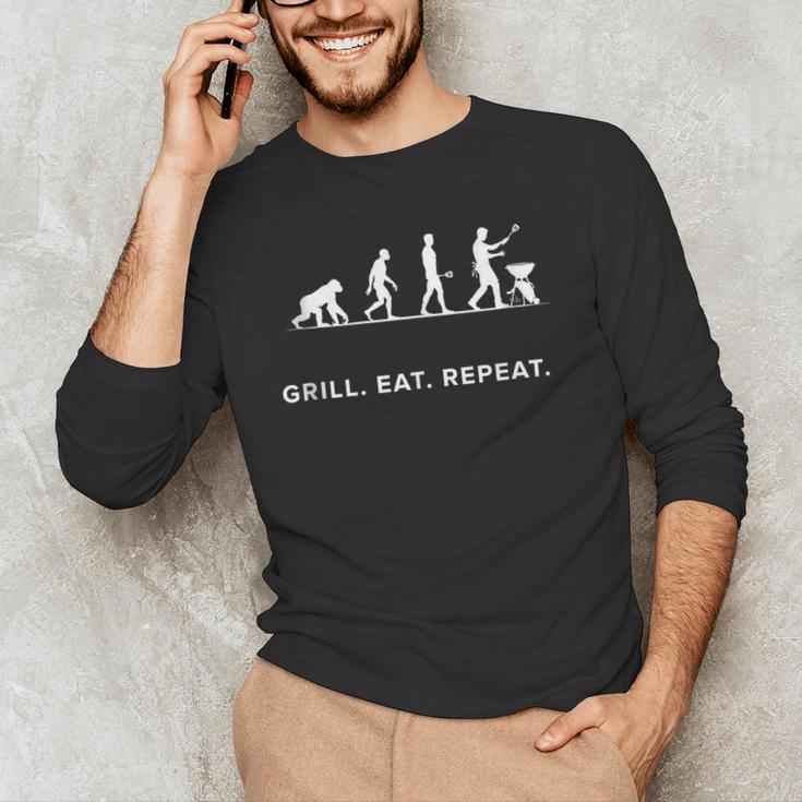 Grill Eat Repeat BBQ Dad Evolution Cookout Men's Long Sleeve T-Shirt