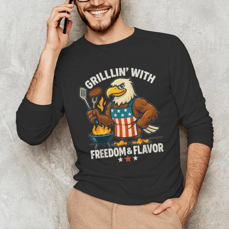 Grillin’ Eagle BBQ Dad 4th Of July Father’s Day Men's Long Sleeve T-Shirt