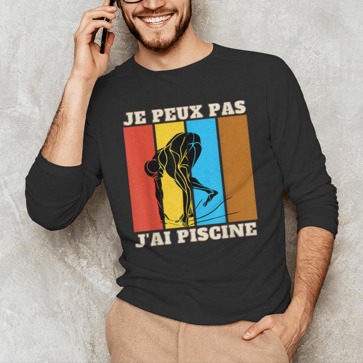 Je Peux Pas J'Ai Piscine Swimming Humour Retro Swimming Pool Men's Long Sleeve T-Shirt