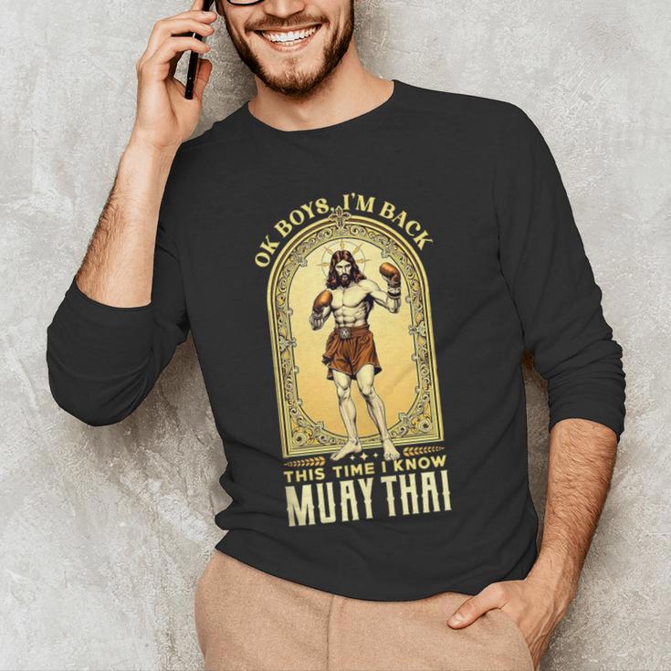 Jesus Knows Muay Thai Boxing Kickboxing MMA Men's Long Sleeve T-Shirt