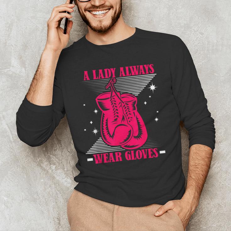 A Lady Always Wear Gloves Kickboxer Fan Muay Thai Boxing Men's Long Sleeve T-Shirt A Lady Always Wear Gloves Kickboxer Fan Muay Thai Boxing Men's Long Sleeve T-Shirt