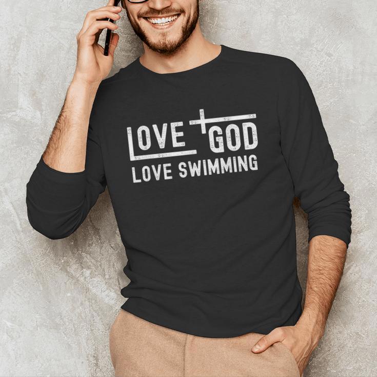 Love God Love Swimming Swim With Jesus For Christian Athlete Men's Long Sleeve T-Shirt Love God Love Swimming Swim With Jesus For Christian Athlete Men's Long Sleeve T-Shirt