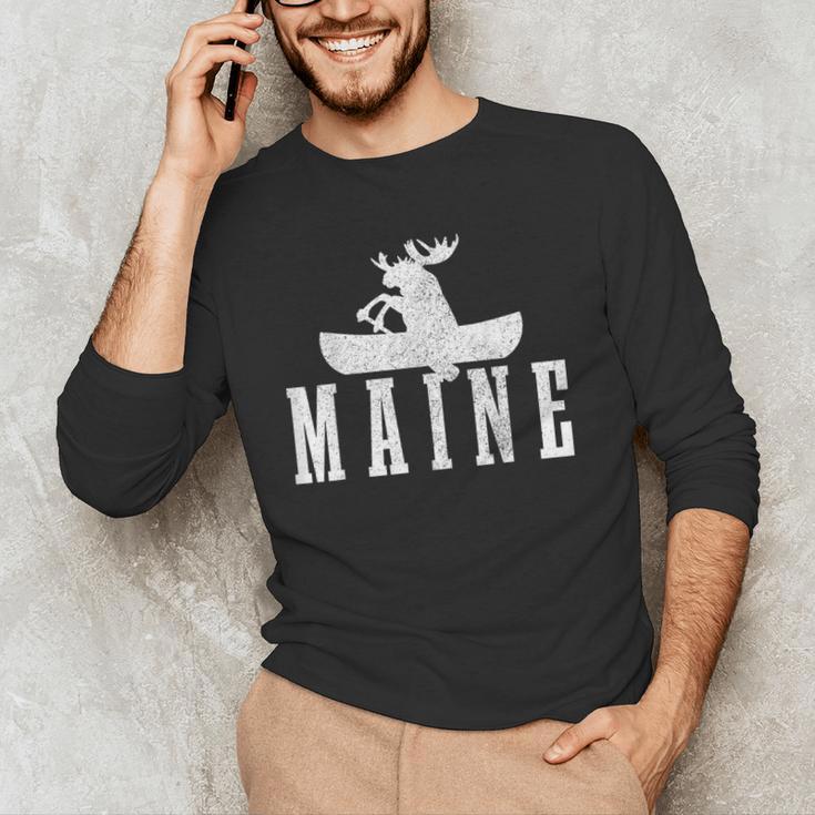 Maine Canoe Kayak Moose USA America Souvenir Men's Long Sleeve T-Shirt