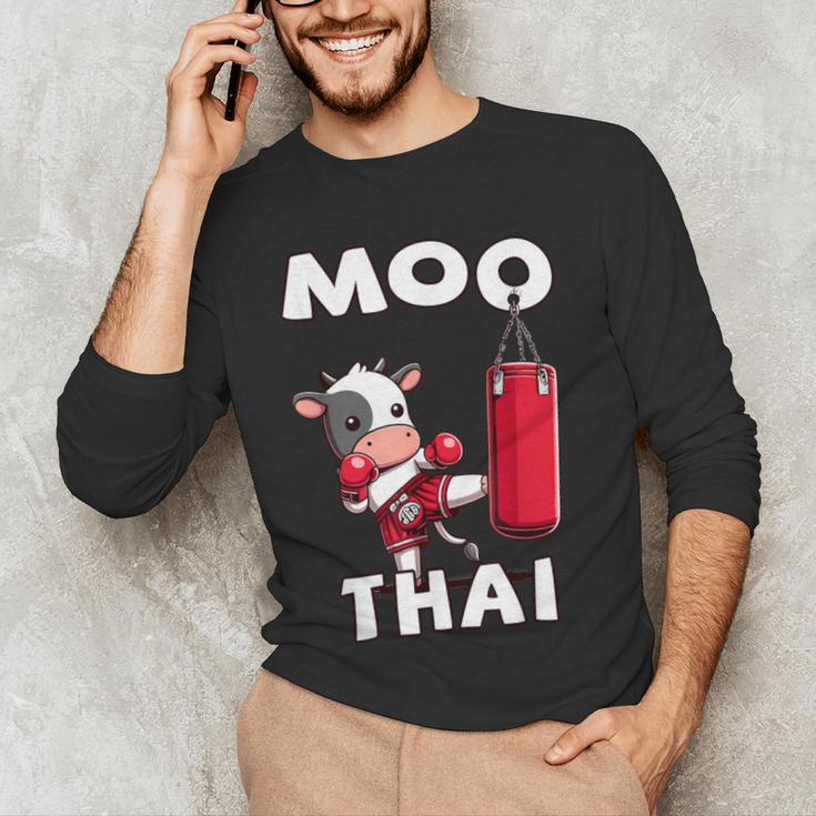 Moo Thai Muay Thai Thai Boxing For Kids Muay Thai Cow Men's Long Sleeve T-Shirt