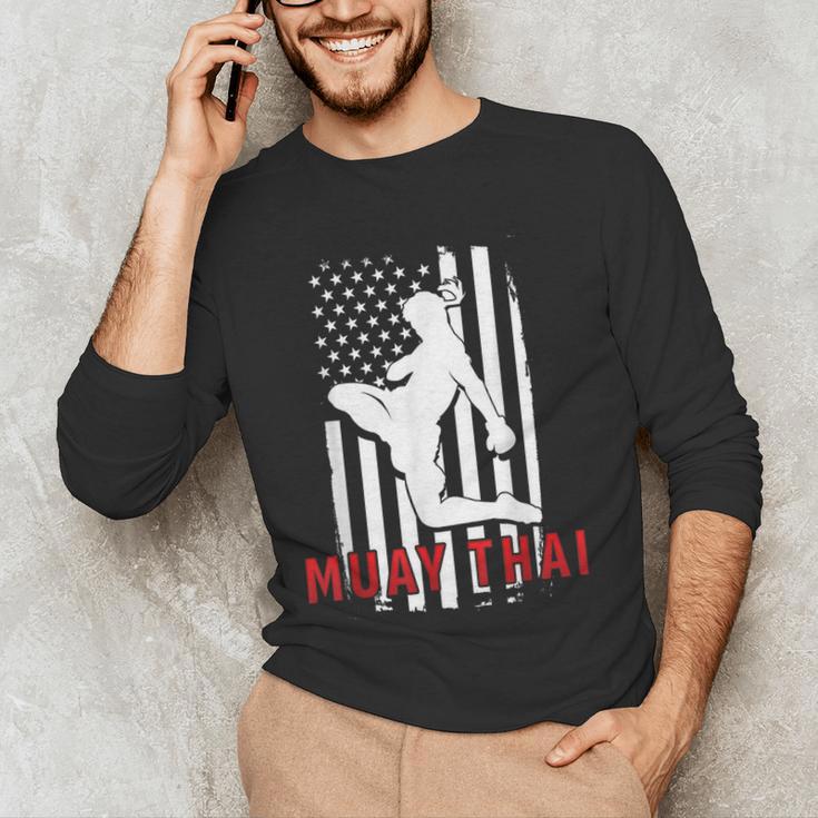 Muay Thai American Flag Fighter Patriotic Men's Long Sleeve T-Shirt