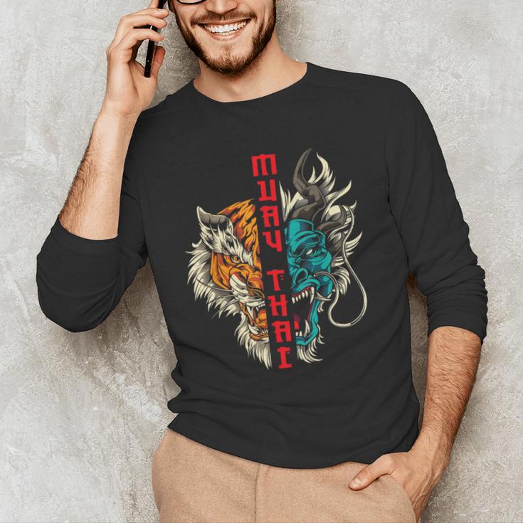 Muay Thai Thai Boxing Dragon Tiger Men's Long Sleeve T-Shirt