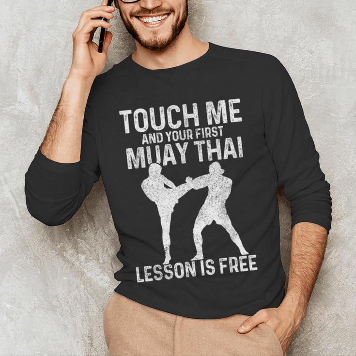 Muay Thai Boxing Kickboxing Your First Lesson Is Free Men's Long Sleeve T-Shirt Muay Thai Boxing Kickboxing Your First Lesson Is Free Men's Long Sleeve T-Shirt