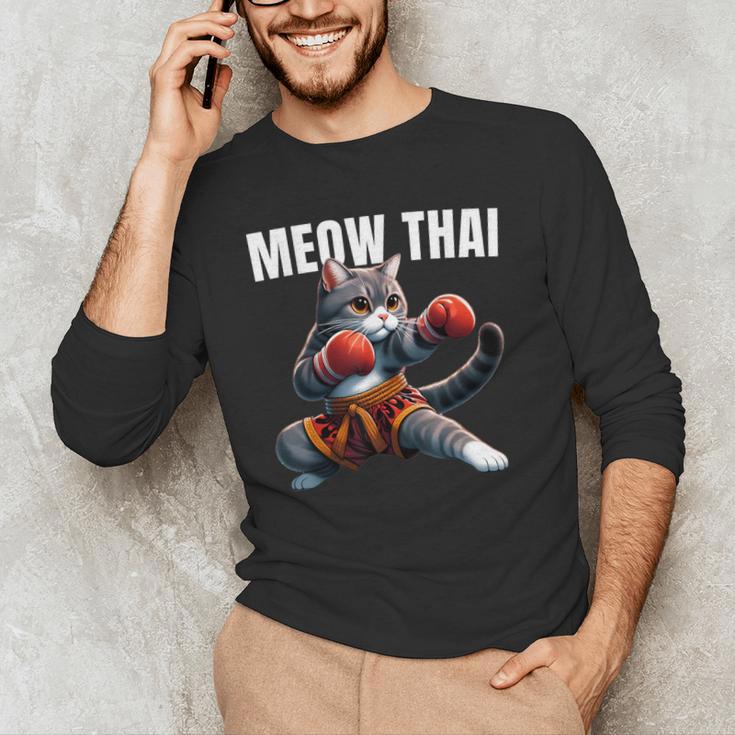 Muay Thai Cat Meow Thai Boxing Martial Art Kids Men's Long Sleeve T-Shirt