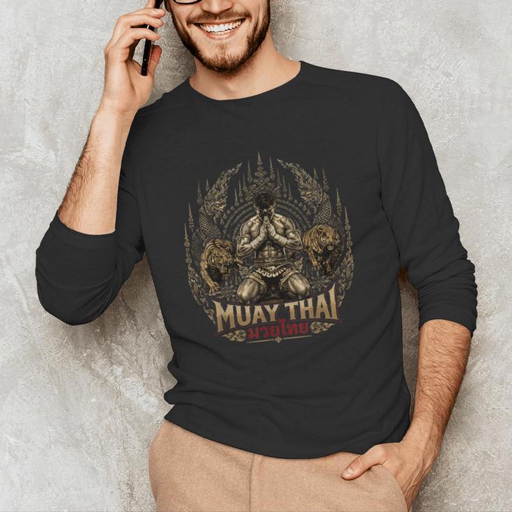 Muay Thai Clinch Vintage Thai Boxing Fighter Art Men's Long Sleeve T-Shirt