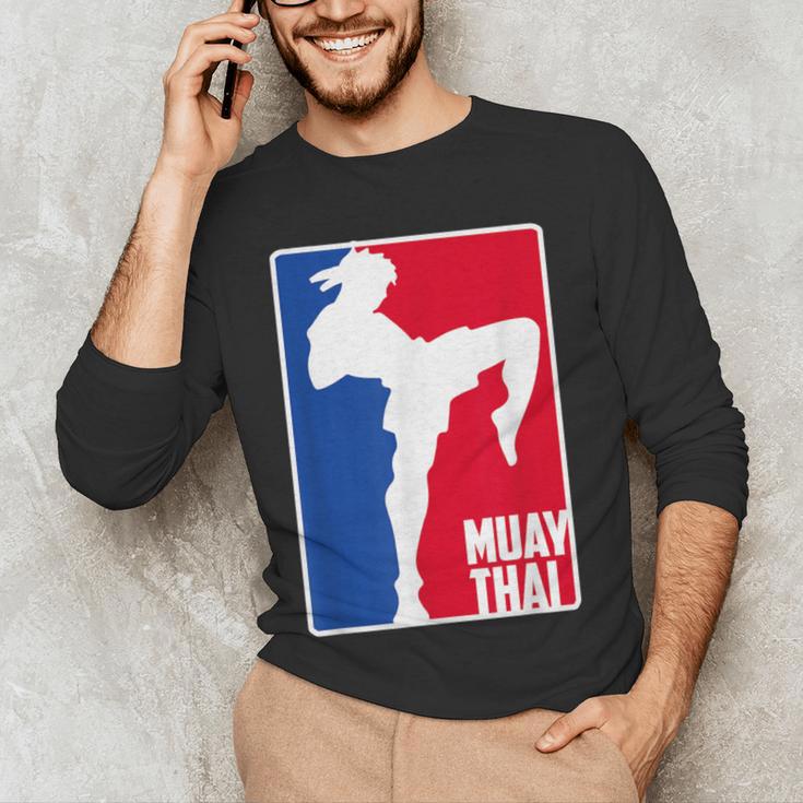 Muay Thai Fighter Retro Kickboxing Training MMA Men's Long Sleeve T-Shirt