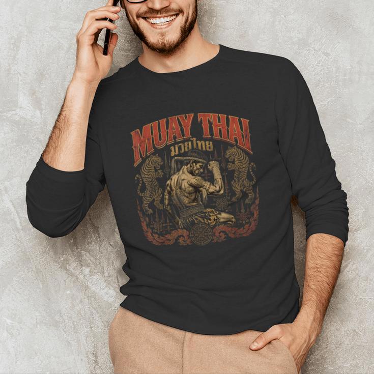 Muay Thai Grandpa Vintage Thai Boxing Fighter Art Men's Long Sleeve T-Shirt