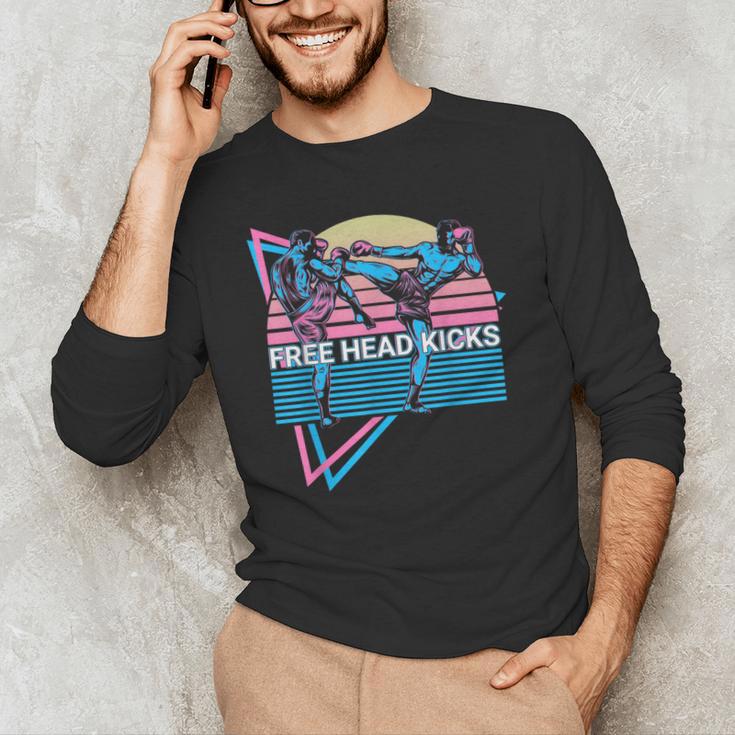Muay Thai Kickboxing Retro Free Head Kicks Men's Long Sleeve T-Shirt