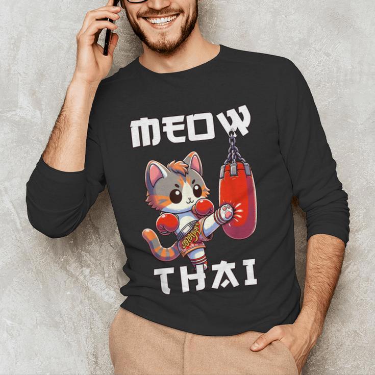 Muay Thai Meow Thai & Thai Boxing Muay Thai Cat Men's Long Sleeve T-Shirt
