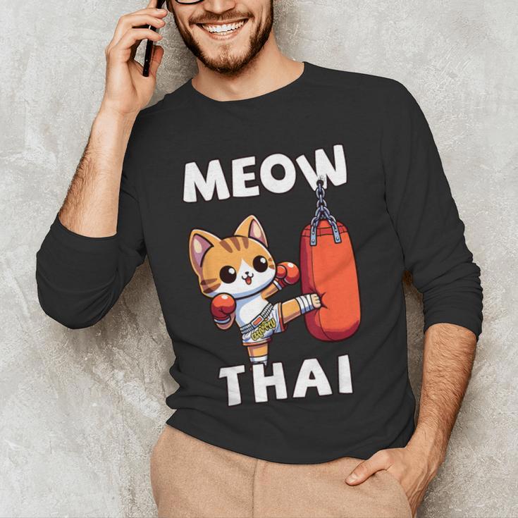 Muay Thai Meow Thai Thai Boxing For Boys Muay Thai Cat Men's Long Sleeve T-Shirt