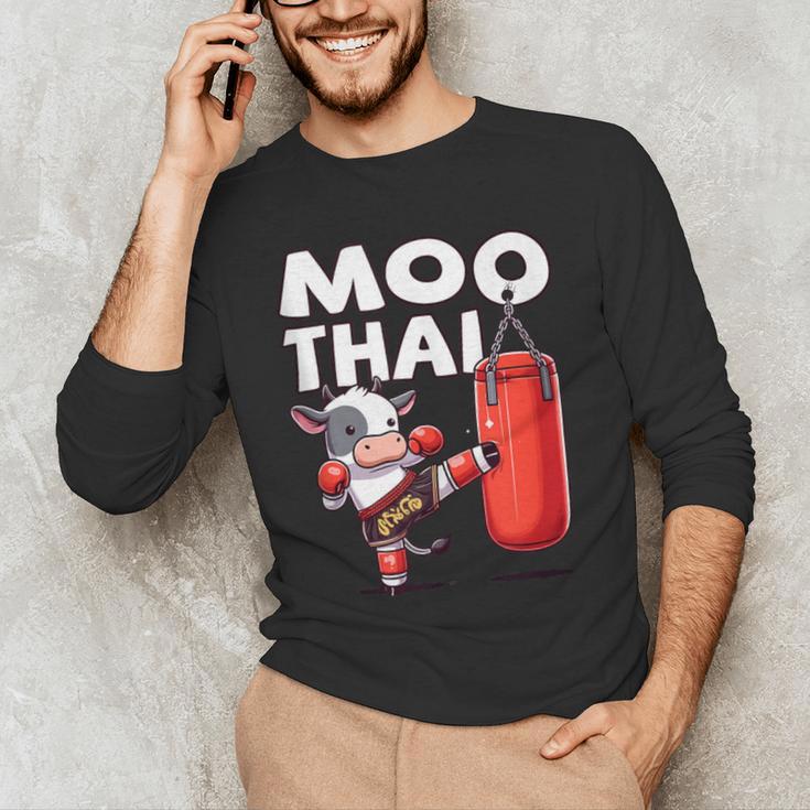 Muay Thai Moo Thai Thai Boxing For Youth Muay Thai Cow Men's Long Sleeve T-Shirt