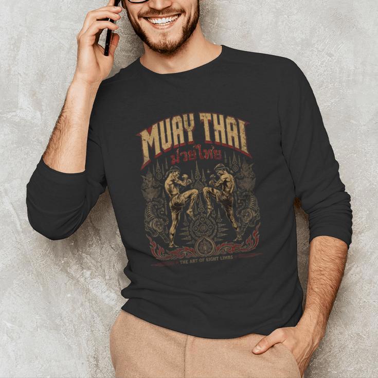 Muay Thai Nak Muay Vintage Thai Boxing Warrior Art Men's Long Sleeve T-Shirt