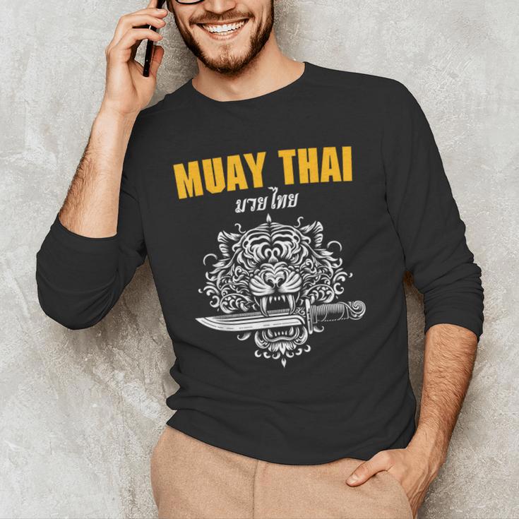 Muay Thai Sak Yant MMA Tattoo Tiger Lion Knife Martial Art Men's Long Sleeve T-Shirt