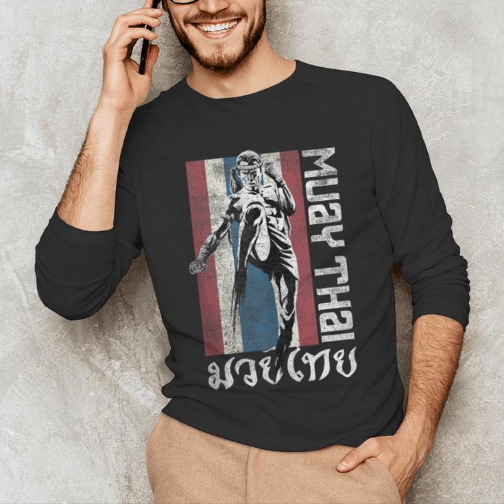 Muay Thai Shirt Thailand Flag Martial Arts Shirt Men's Long Sleeve T-Shirt
