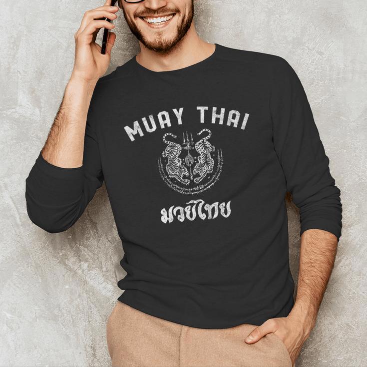 Muay Thai Twin Tiger Kickboxing MMA T-Shirt Men's Long Sleeve T-Shirt Muay Thai Twin Tiger Kickboxing MMA T-Shirt Men's Long Sleeve T-Shirt