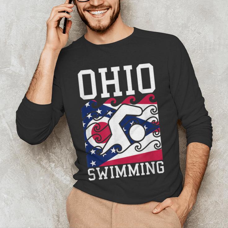 Ohio Flag Swimming Team Swim Swimmer US State Men's Long Sleeve T-Shirt Ohio Flag Swimming Team Swim Swimmer US State Men's Long Sleeve T-Shirt