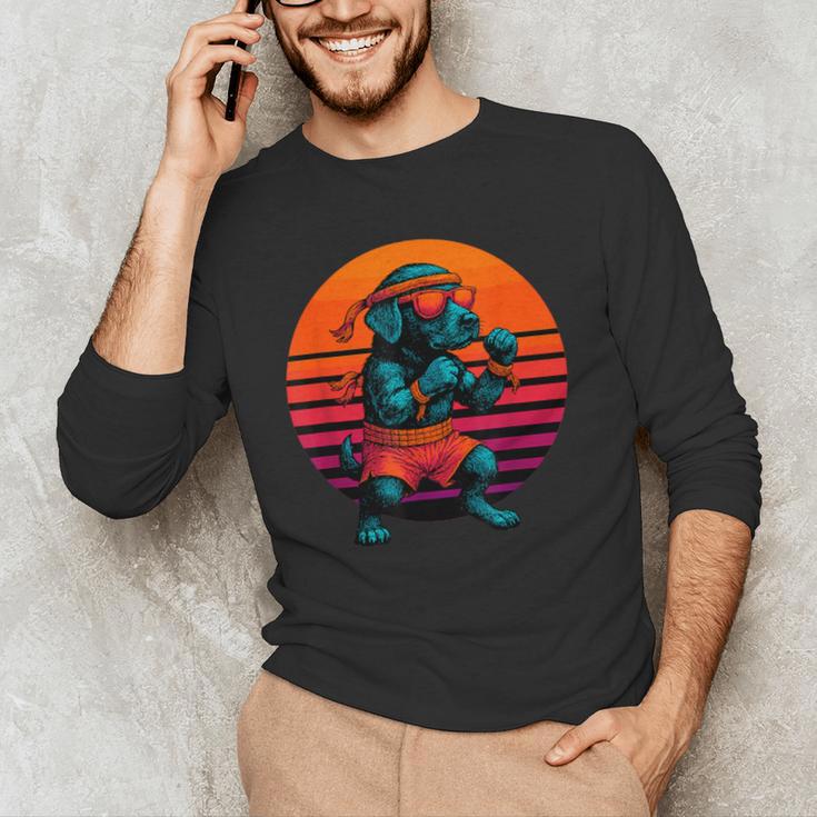 Retro Dog With Gloves Muay Thai Fighter Men's Long Sleeve T-Shirt