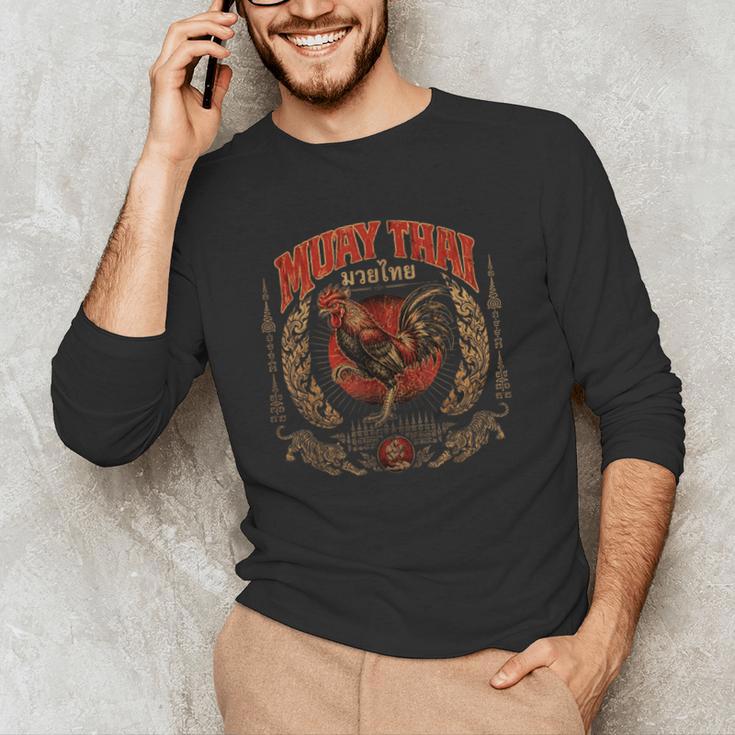 Retro Muay Thai Woman Thai Boxing Warrior Fighter Chicken Men's Long Sleeve T-Shirt