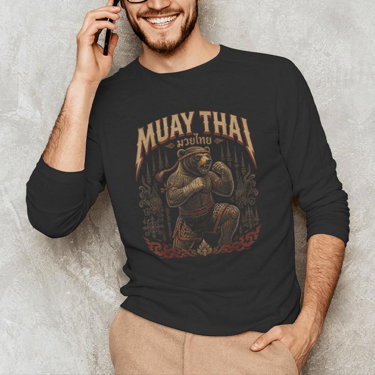 Retro Nak Muay Muay Thai Fighter Thai Boxing Gym Bear Men's Long Sleeve T-Shirt