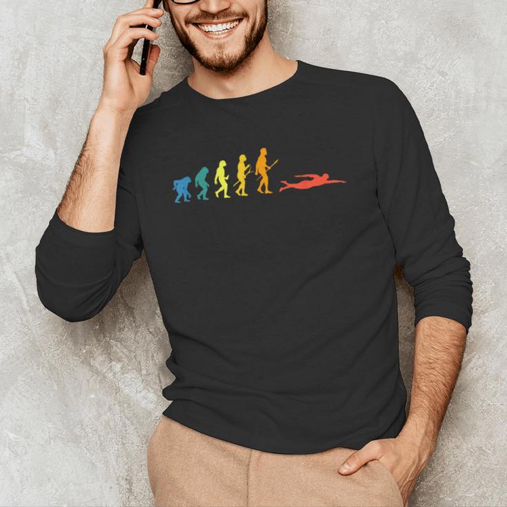 Retro Swimming Evolution For Swimmers Summer Water Lovers Men's Long Sleeve T-Shirt Retro Swimming Evolution For Swimmers Summer Water Lovers Men's Long Sleeve T-Shirt