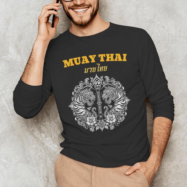 Sak Yant Muay Thai Art Tattoo Twin Tiger Kickboxing Thailand Men's Long Sleeve T-Shirt