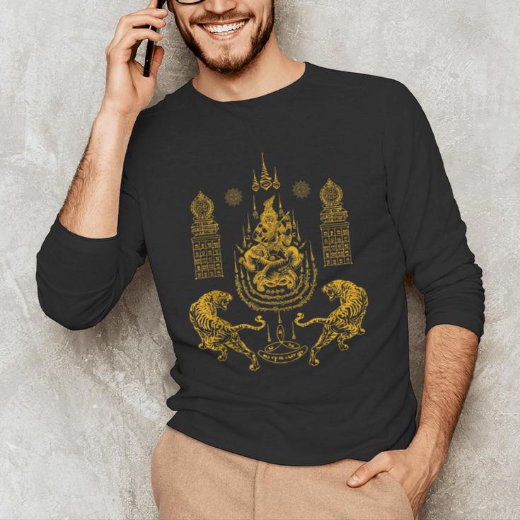 Sawadee Thai Traditional Sak Yant Thai Twin Tigers Muay Thai Men's Long Sleeve T-Shirt Sawadee Thai Traditional Sak Yant Thai Twin Tigers Muay Thai Men's Long Sleeve T-Shirt