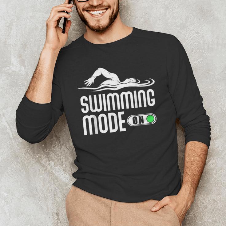 Swim Slogan Funny Swimming Mode On Swim Men's Long Sleeve T-Shirt