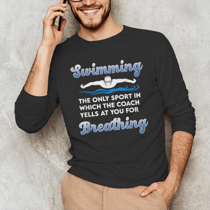 Swim Team Swimming Coach Quote Swim Breathing Joke Men's Long Sleeve T-Shirt