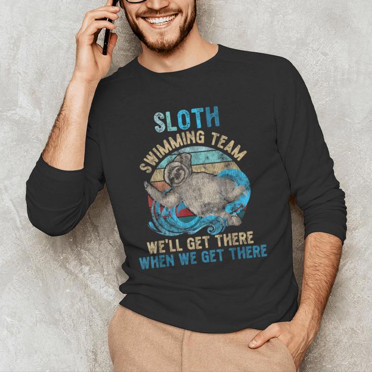 Swimmer Swim Sloth Swimming Team Retro Men's Long Sleeve T-Shirt Swimmer Swim Sloth Swimming Team Retro Men's Long Sleeve T-Shirt