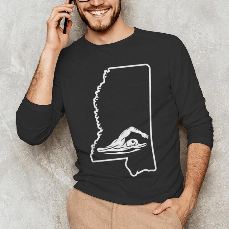 Swimming Apparel Mississippi Swimmer Training Men's Long Sleeve T-Shirt Swimming Apparel Mississippi Swimmer Training Men's Long Sleeve T-Shirt