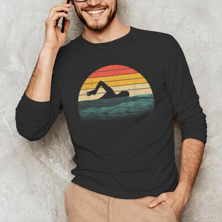 Swimming Art For Men Women Swim Coach Rescue Swimmer Men's Long Sleeve T-Shirt Swimming Art For Men Women Swim Coach Rescue Swimmer Men's Long Sleeve T-Shirt