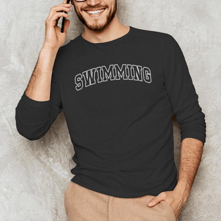 Swimming Athletic Lettering Swimmer Coach Men's Long Sleeve T-Shirt Swimming Athletic Lettering Swimmer Coach Men's Long Sleeve T-Shirt