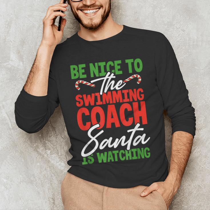 Swimming Coach Christmas Xmas Swimming Santa Men's Long Sleeve T-Shirt Swimming Coach Christmas Xmas Swimming Santa Men's Long Sleeve T-Shirt