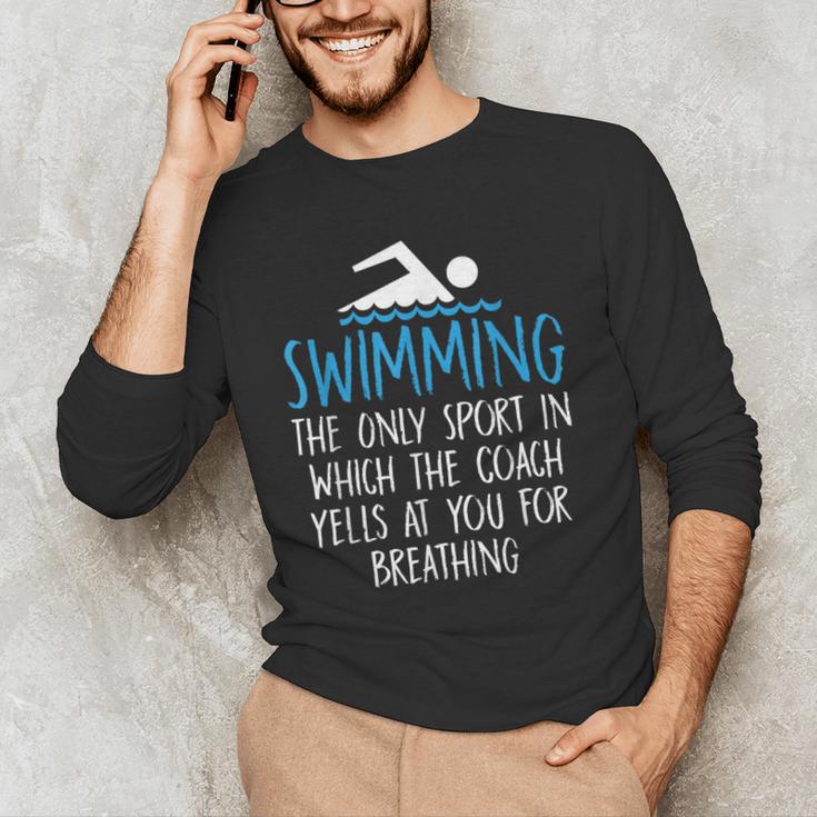 Swimming Coach Yells Breathing Swimmer Swim Team Men's Long Sleeve T-Shirt